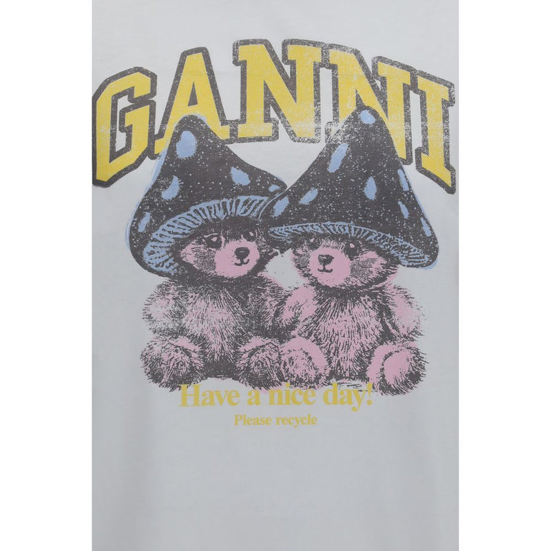 Ganni Teddy Mushroom White Cotton T-Shirt