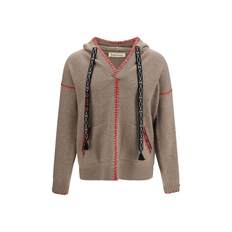 Baziszt Brown Cashmere Sweatshirt - Oversized V-Neck Design