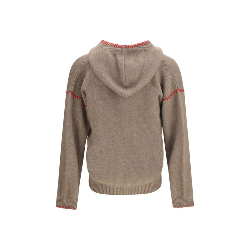 Baziszt Brown Cashmere Sweatshirt - Oversized V-Neck Design