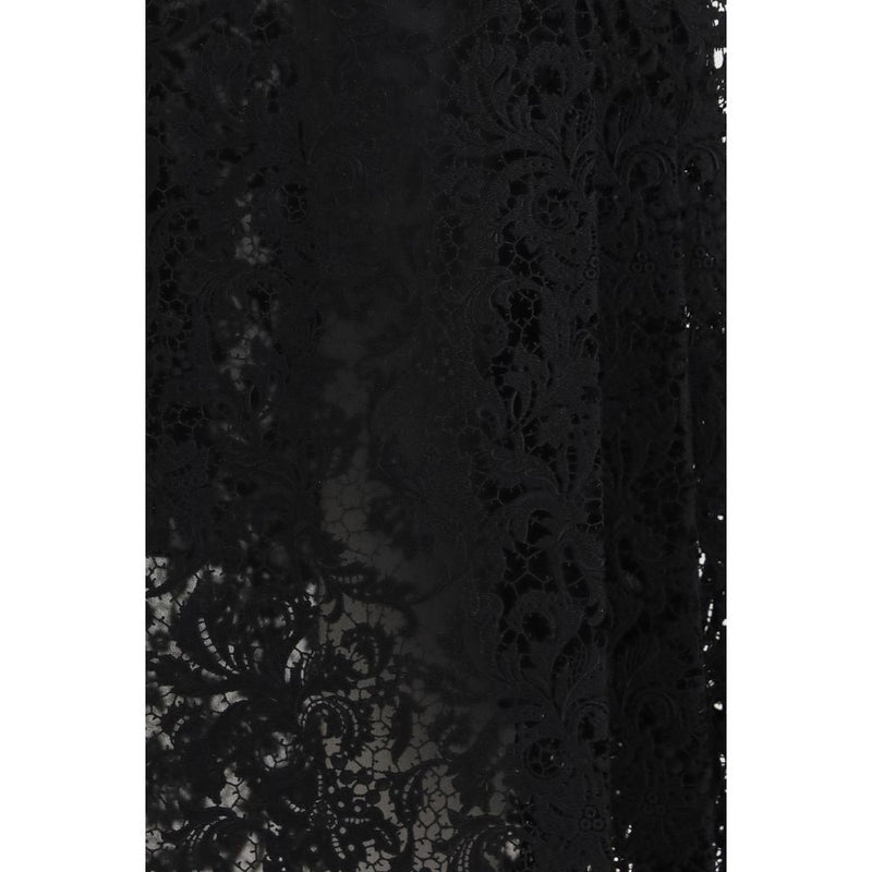 Fendi Black Silk Midi Skirt with Macramé Lace