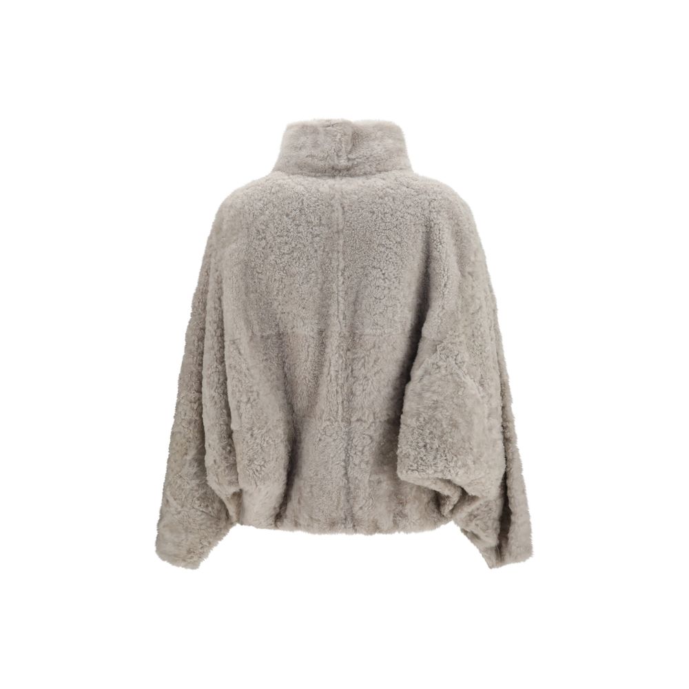 Brunello Cucinelli Gray Faux Fur Full-Length Jacket