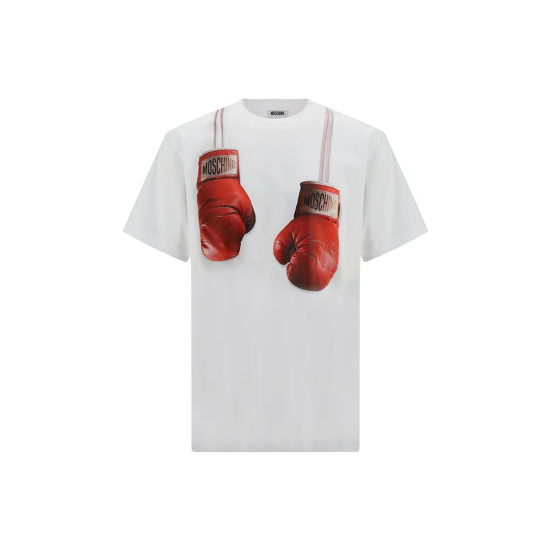 Moschino White Cotton Sportswear T-Shirt with Boxing Gloves Print