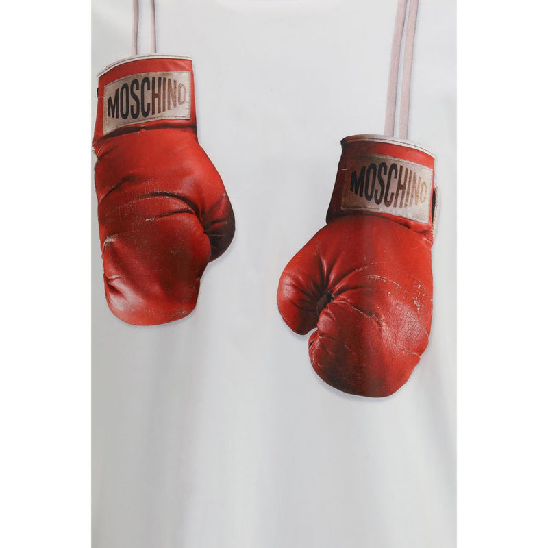 Moschino White Cotton Sportswear T-Shirt with Boxing Gloves Print