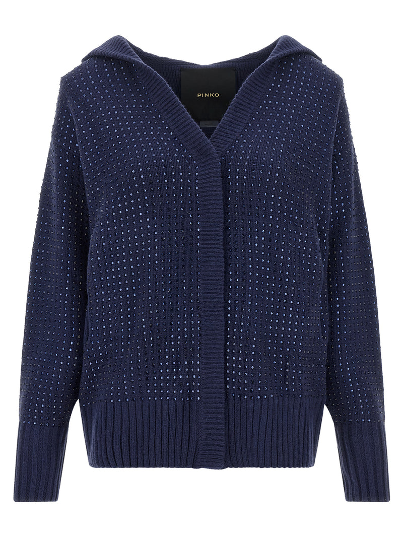 PINKO Blue Wool Cardigan - Oversized with Rhinestones