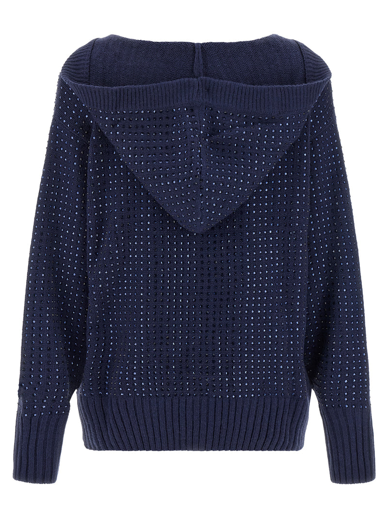 PINKO Blue Wool Cardigan - Oversized with Rhinestones