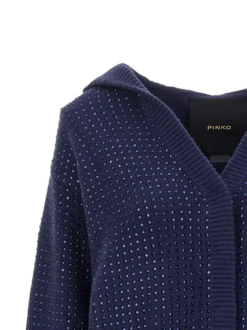 PINKO Blue Wool Cardigan - Oversized with Rhinestones