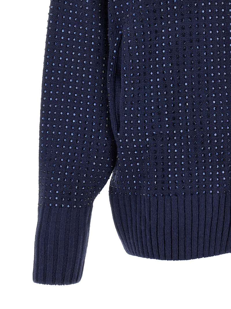 PINKO Blue Wool Cardigan - Oversized with Rhinestones