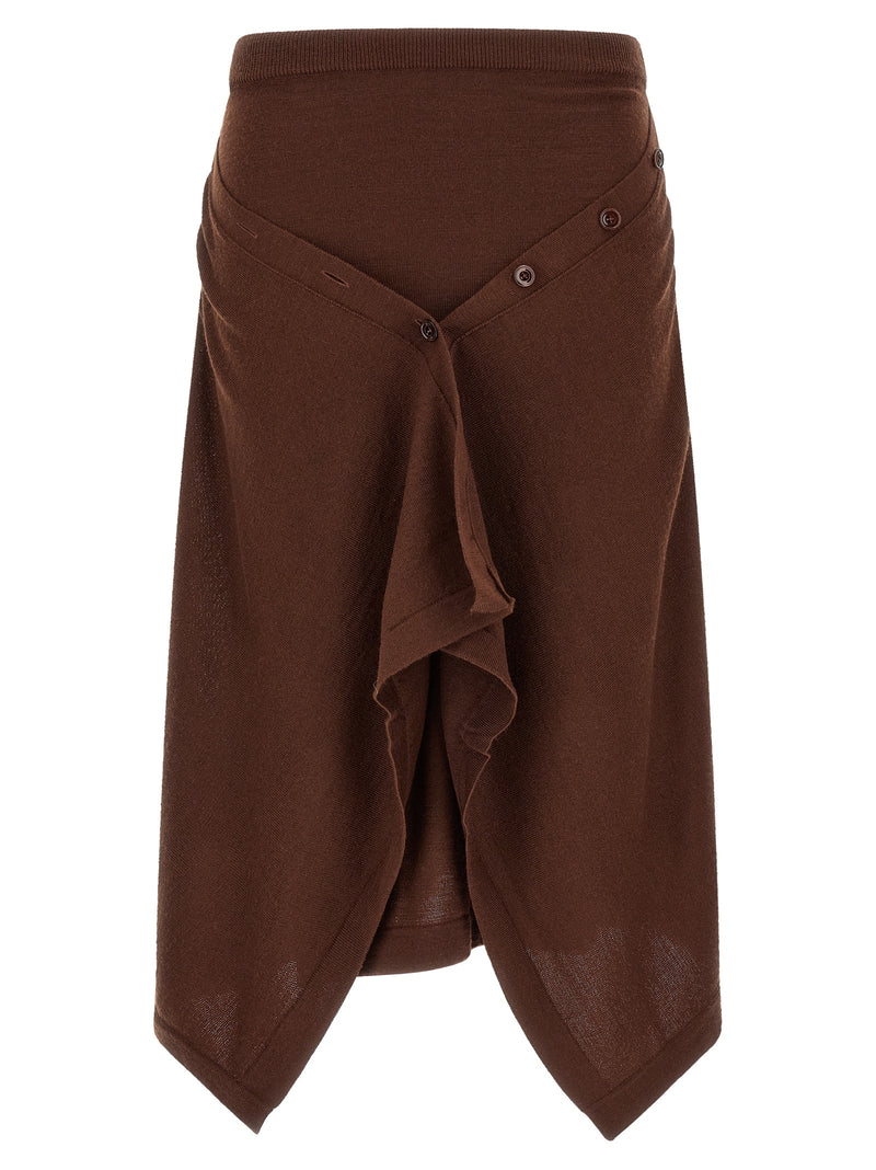 Lemaire Brown Wool Midi Skirt - Sculptural Design