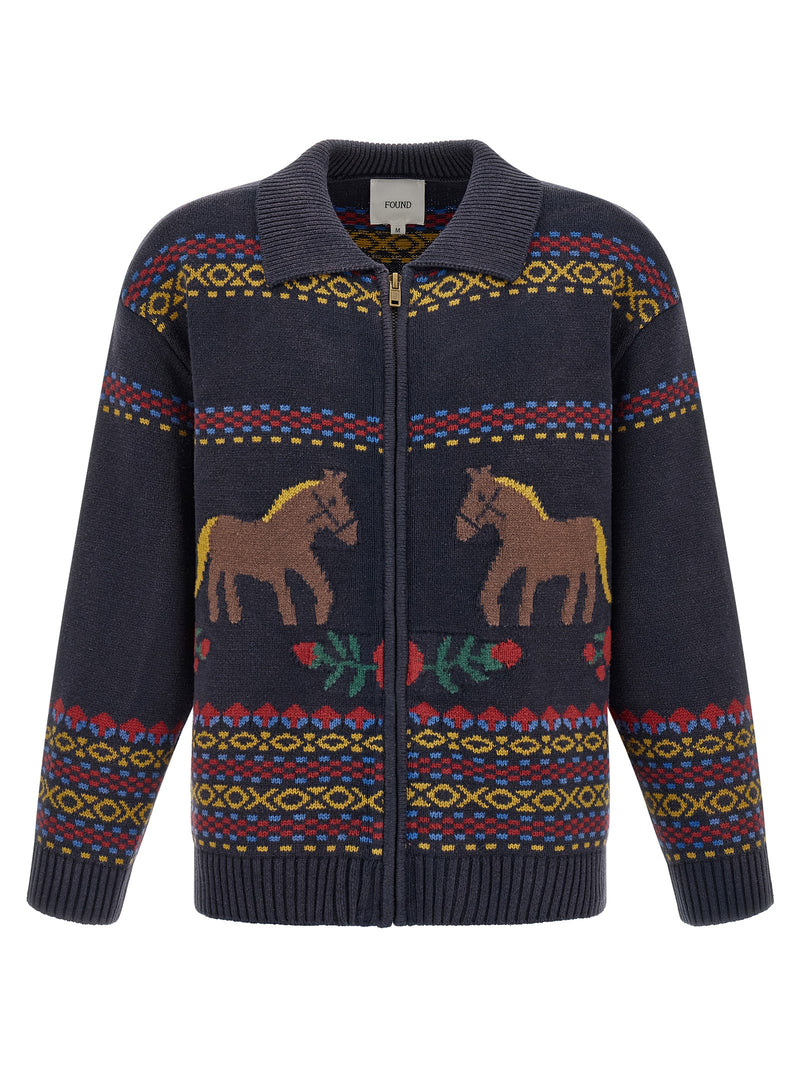 FOUND Isles Blue Cotton Cardigan for Men