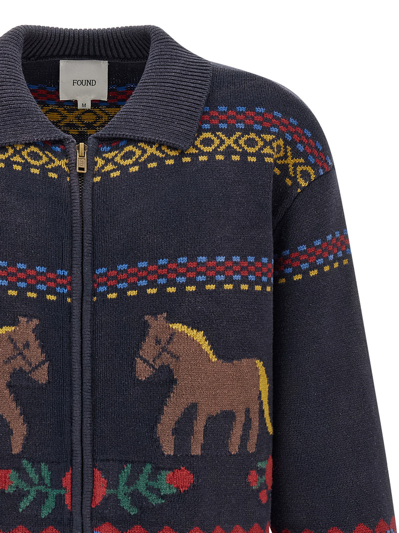 FOUND Isles Blue Cotton Cardigan for Men