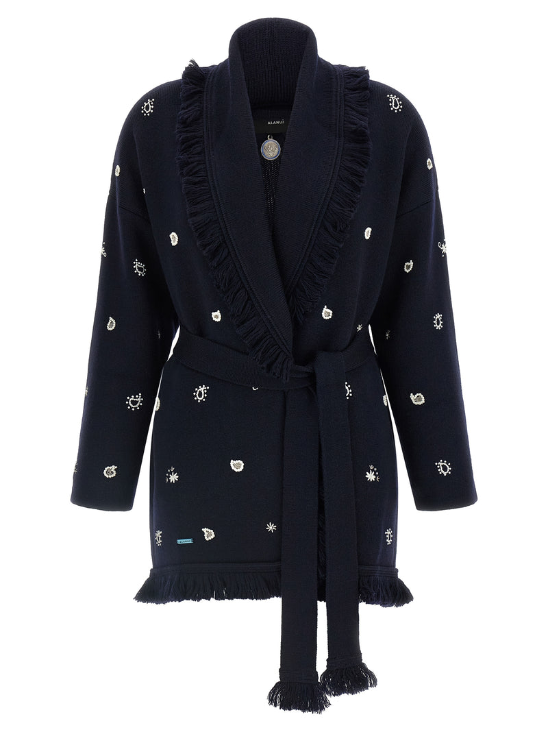 Alanui Blue Virgin Wool Cardigan - Echoes Of The Bandana