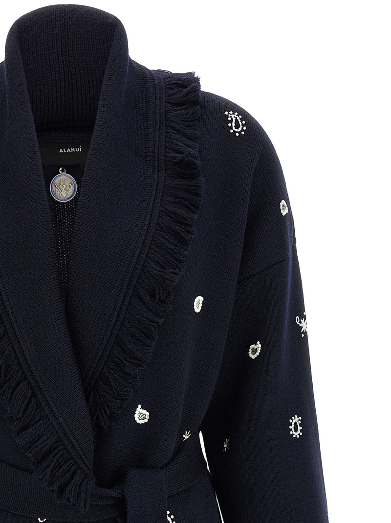 Alanui Blue Virgin Wool Cardigan - Echoes Of The Bandana
