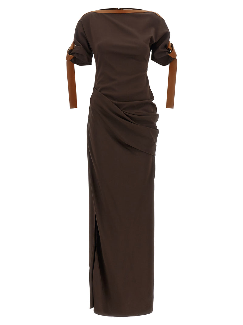 Ferragamo Brown Viscose Long Dress - Elegant Women's Fashion