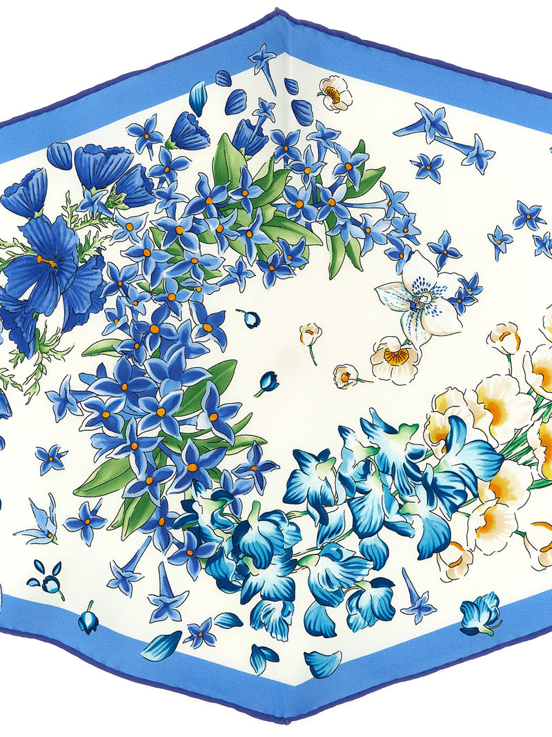 Ferragamo Blue Silk Foulard - Elegant Floral Accessory