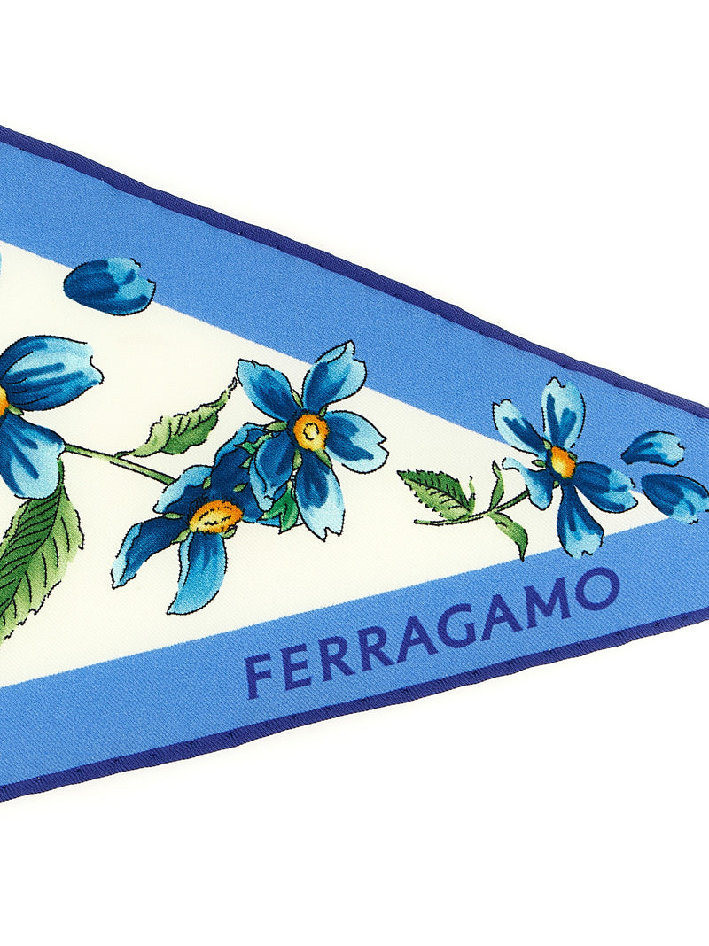 Ferragamo Blue Silk Foulard - Elegant Floral Accessory