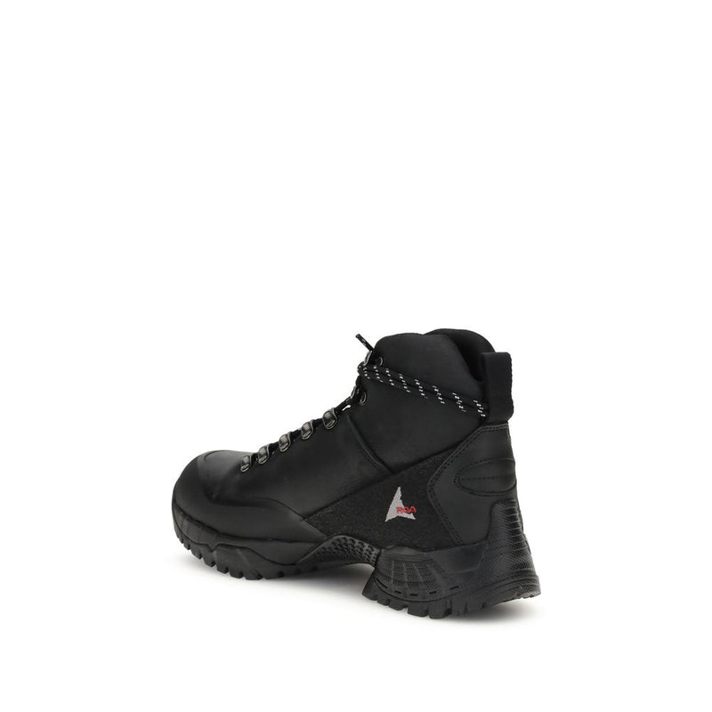 ROA Black Rubber Lace-Up Boots for Men