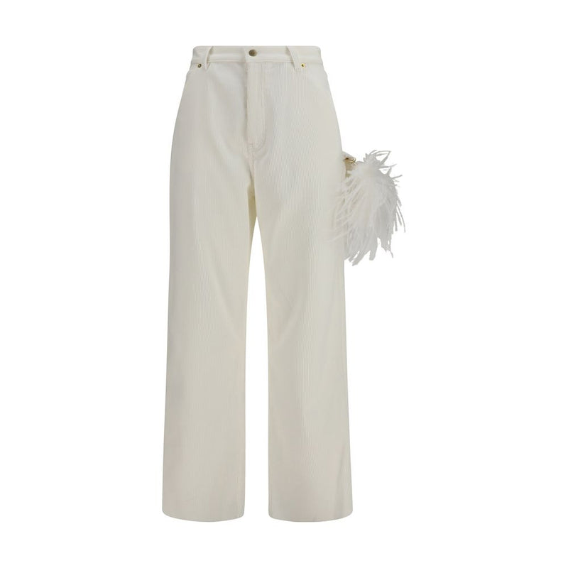 Darkpark White Cotton Casual Pants - Lisa Feather Chain
