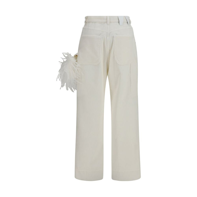 Darkpark White Cotton Casual Pants - Lisa Feather Chain