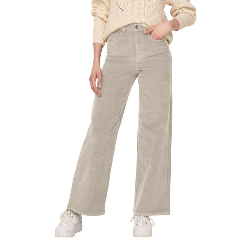 Only ONLHOPE Global EX HW Wide Cord Cropped Pants in Beige