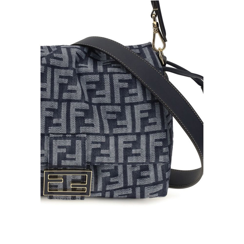 Fendi Mamma Baguette Blue Cotton Shoulder Bag
