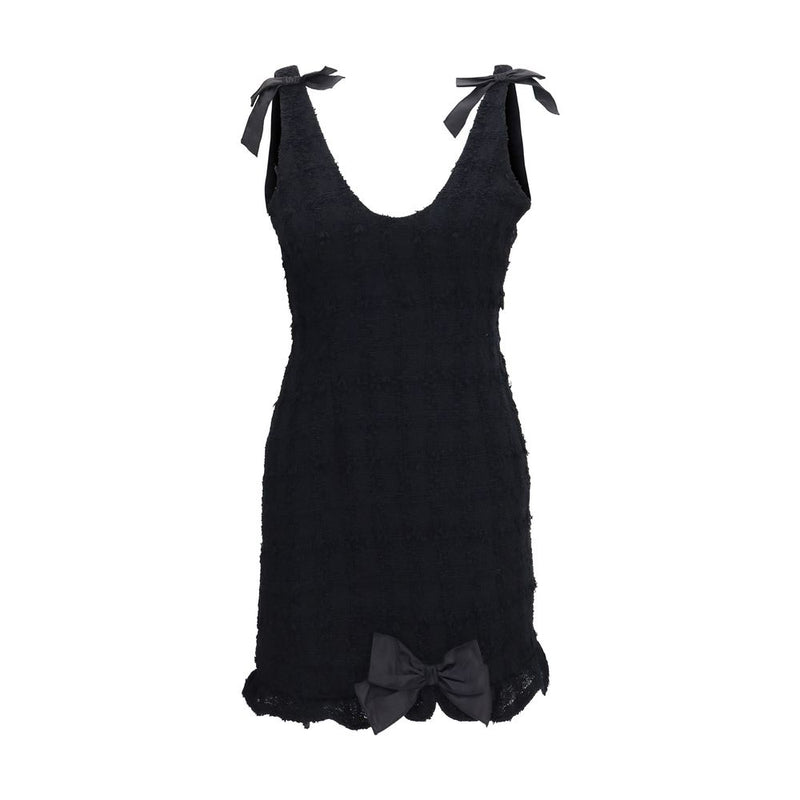 Alessandra Rich Black Cotton Casual Dress with Bows