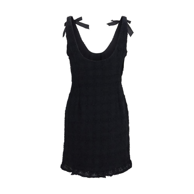 Alessandra Rich Black Cotton Casual Dress with Bows