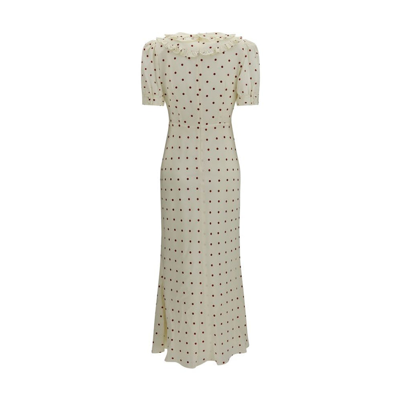 Alessandra Rich Beige Silk Midi Dress with Polka Dots