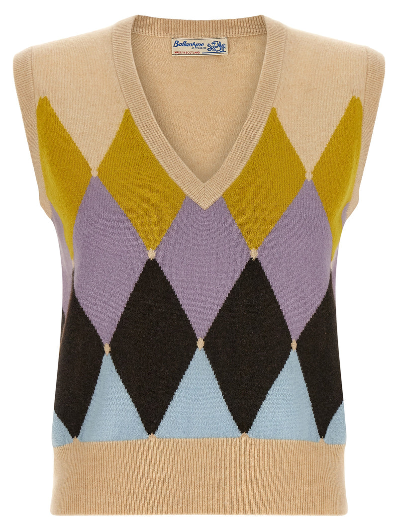 Ballantyne Beige Cashmere Sleeveless Jacket - Elegant Knitwear