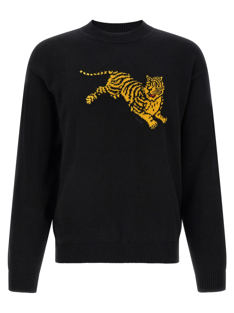 Kenzo Black Cotton Sweatshirt with Jumping Tiger Design