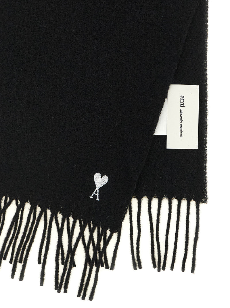 Ami Paris Black Wool Scarf - Luxurious Winter Accessory