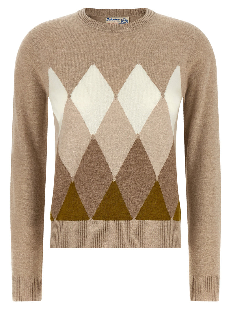 Ballantyne Beige Cashmere Cardigan - Classic Diamond Design