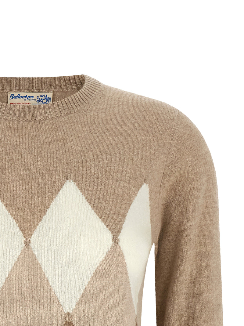 Ballantyne Beige Cashmere Cardigan - Classic Diamond Design
