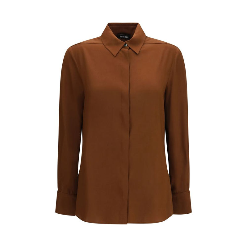 Ella Brown Silk Blouse with Back Gathering