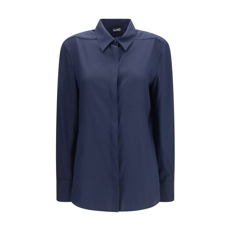 Ella Blue Silk Dress Shirt - Oversized Elegance