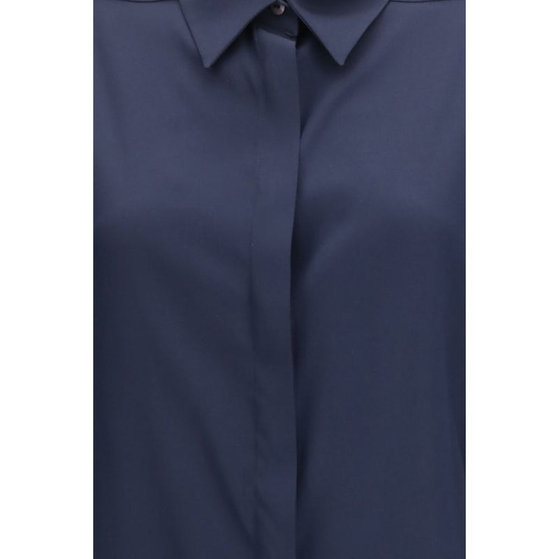 Ella Blue Silk Dress Shirt - Oversized Elegance