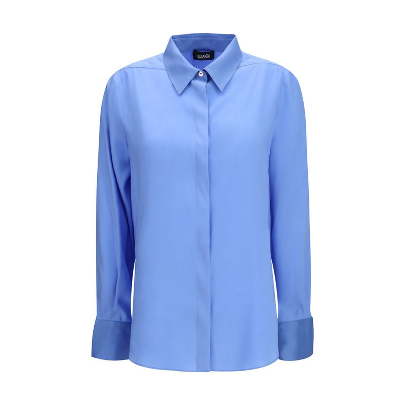 Ella Blue Silk Blouse - Oversized Elegance