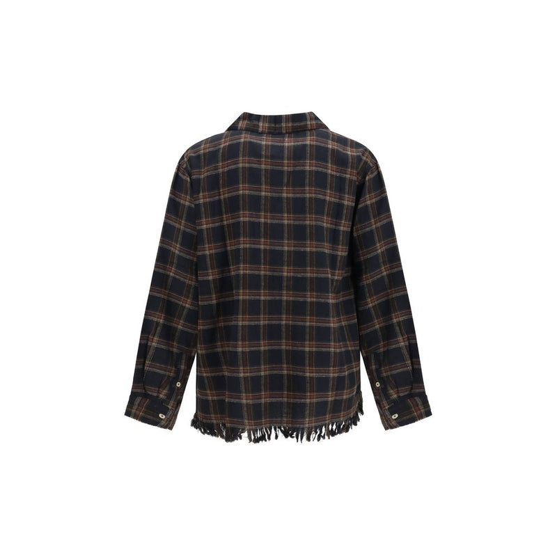 FOUND Blue Cotton Plaid Shirt with Raw-Cut Hem