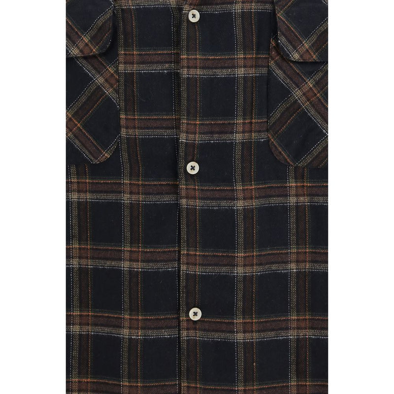 FOUND Blue Cotton Plaid Shirt with Raw-Cut Hem