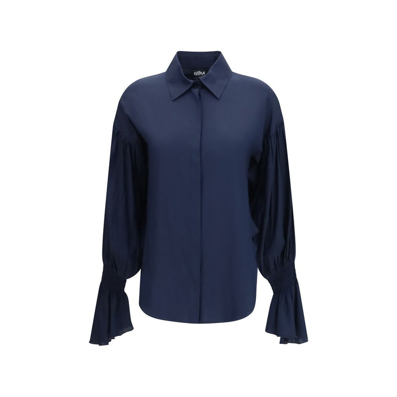 Ella Blue Silk Shirt with Bell Sleeves