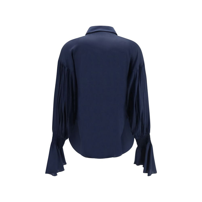 Ella Blue Silk Shirt with Bell Sleeves