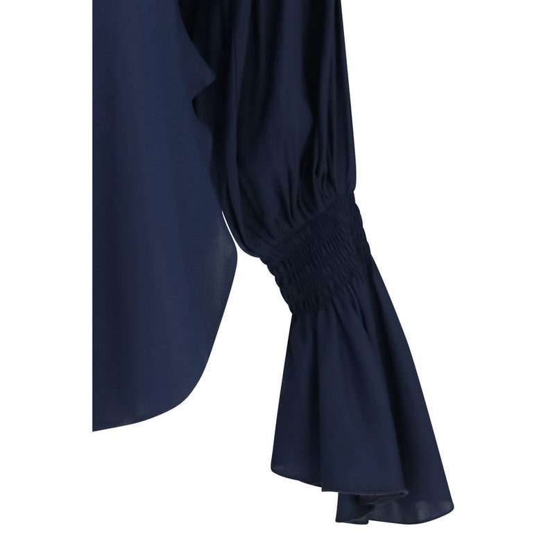Ella Blue Silk Shirt with Bell Sleeves