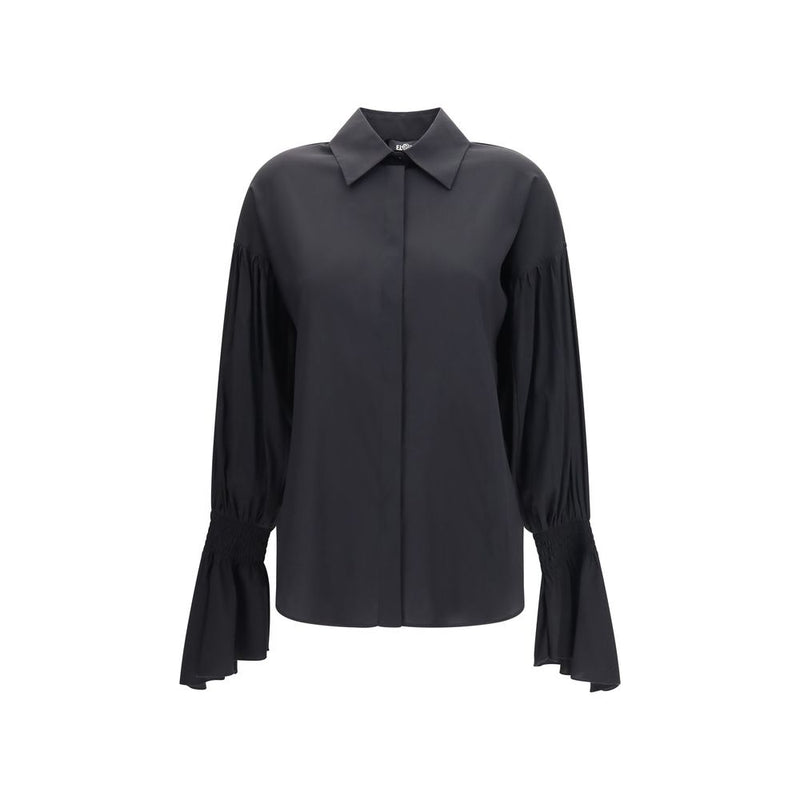 Ella Black Silk Blouse with Bell Sleeves