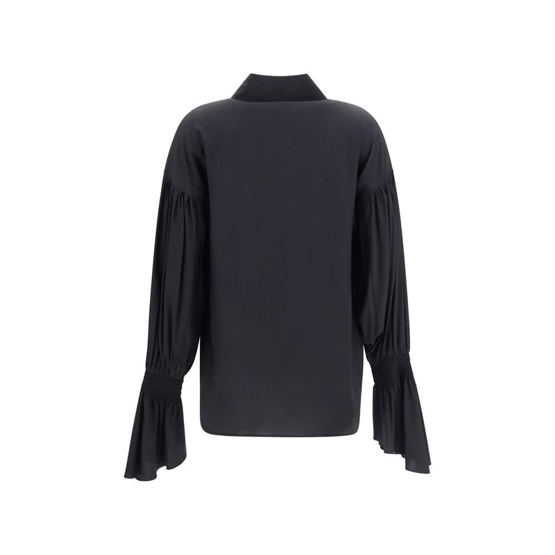 Ella Black Silk Blouse with Bell Sleeves