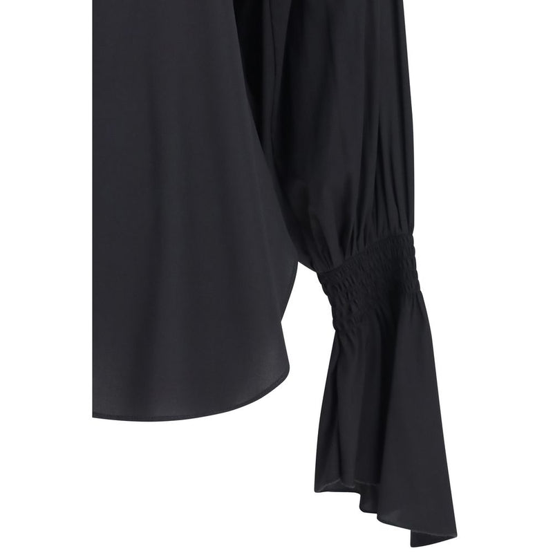 Ella Black Silk Blouse with Bell Sleeves