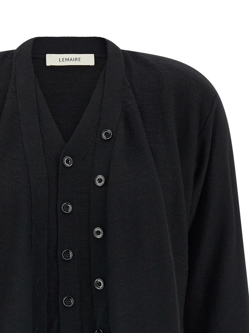 Lemaire Black Wool Cardigan - Sophisticated Layering