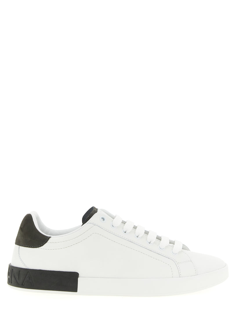 Dolce & Gabbana White Calfskin Portofino Low Top Sneakers