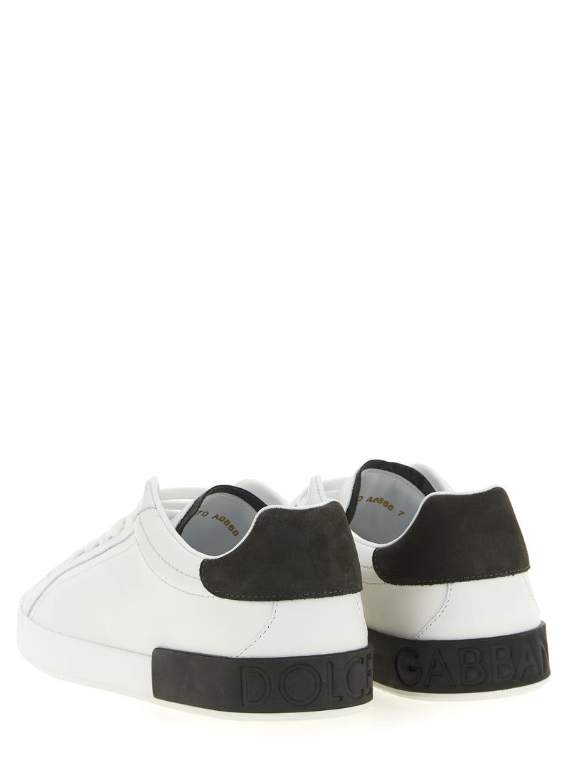 Dolce & Gabbana White Calfskin Portofino Low Top Sneakers