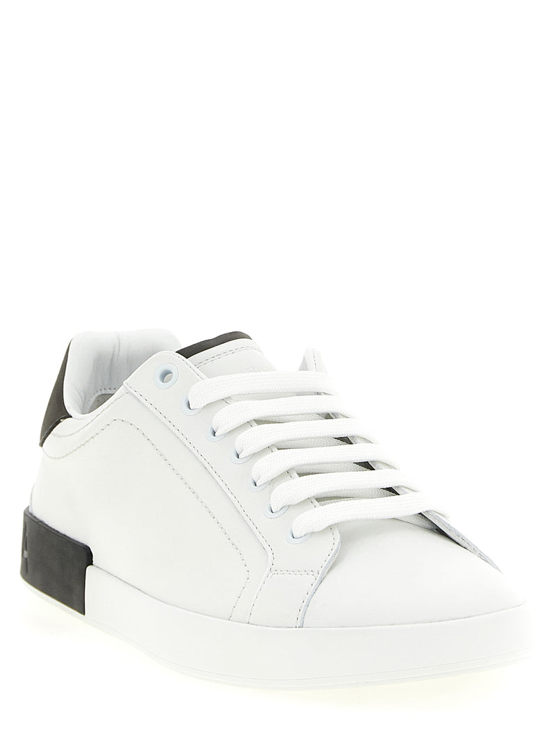 Dolce & Gabbana White Calfskin Portofino Low Top Sneakers