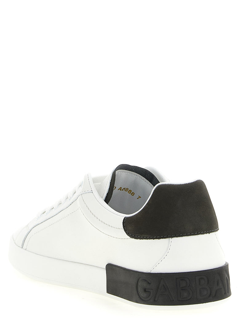 Dolce & Gabbana White Calfskin Portofino Low Top Sneakers