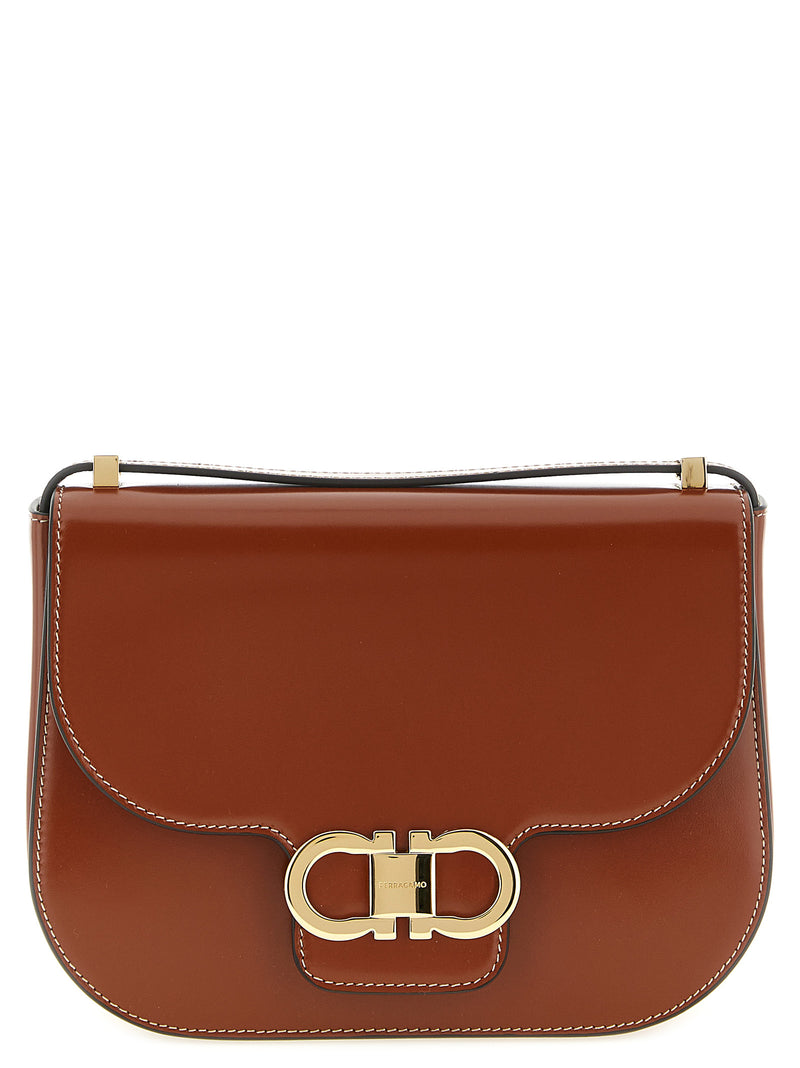 Ferragamo Double Gancini Brown Calfskin Crossbody Bag